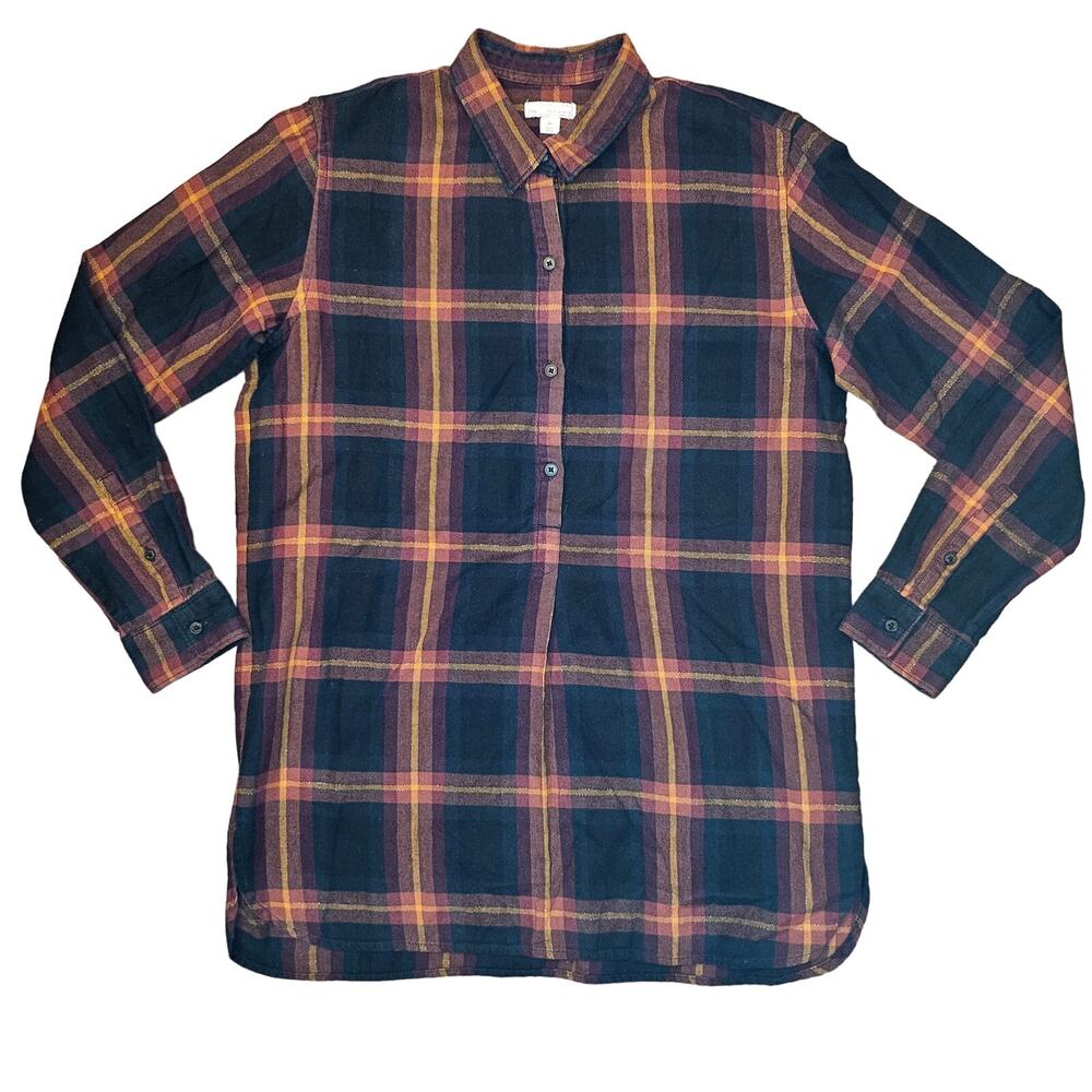 GAP Designed & Crafted Flannel Plaid Button Shirt Women Size XS Black Red Gold